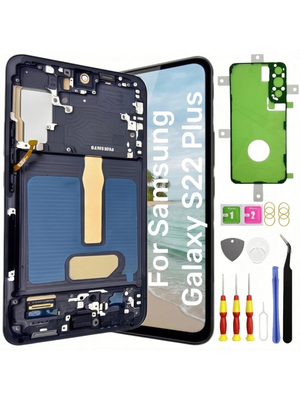 Samsung Galaxy S22 Plus Screen Replacement with Frame - Black, Easy Install